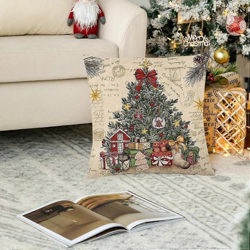 Pieces Christmas Cushion Covers, Decorative Christmas Tree Pillowcase 45x45, Christmas Winter Decor for Living Room Bedroom Sofa, Home Decor (Red/Whit
