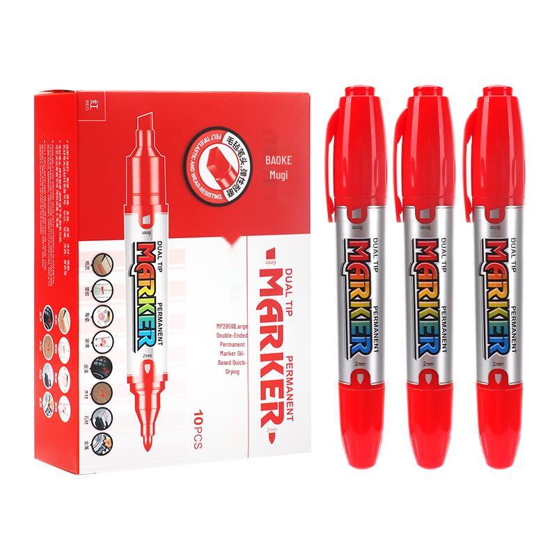 Bao Ke MP2959 Double-Ended Waterproof Permanent Marker, 12 Quick-Drying Oil-Based Refillable Colors красный