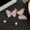 Purple-Pink Butterfly Diamond Pearl Pendant Earrings Mori Pastoral Small Fresh Earrings Super Fairy Tassel Earrings