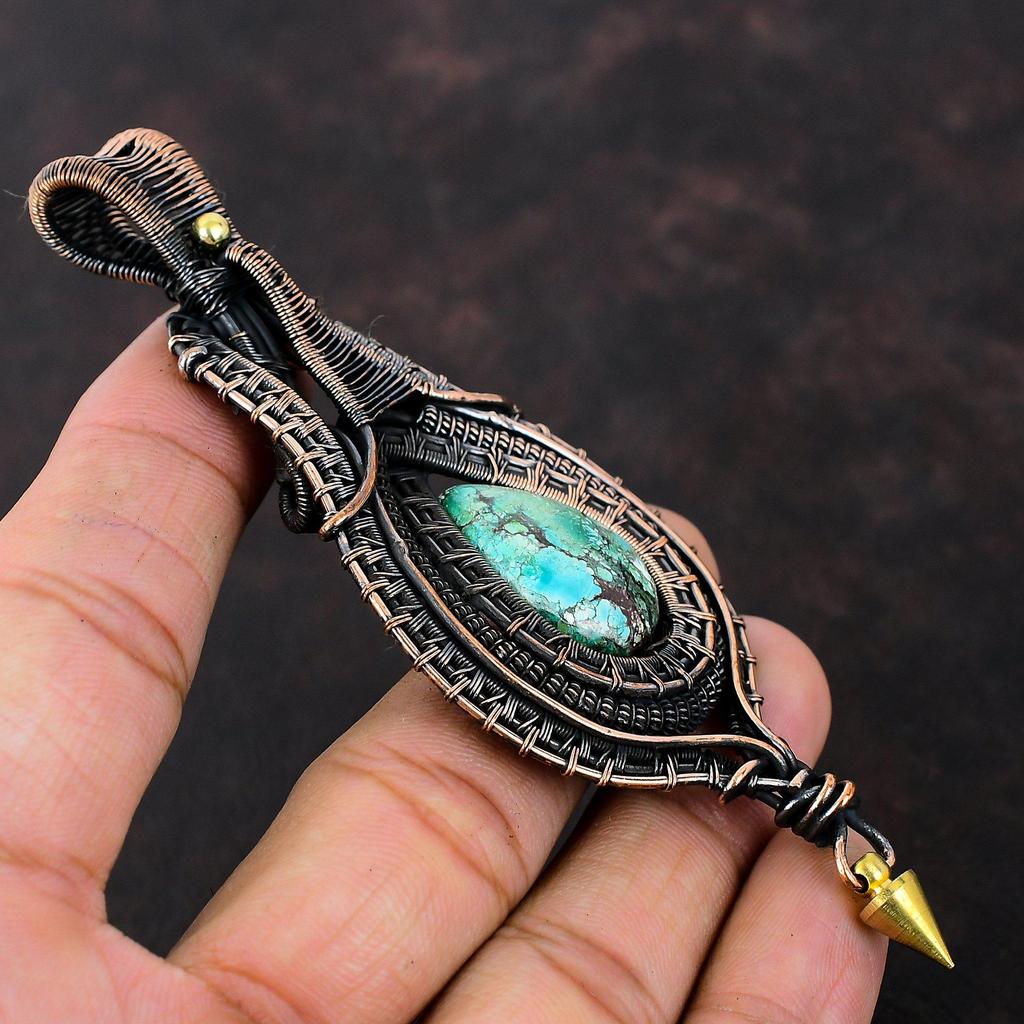 Tibetan Turquoise Pendant Copper Wire Wrapped Gemstone Pendant Handmade Wire Wrap Jewelry Dainty Pendant Wedding Gift Amazing Copper Jewelry
