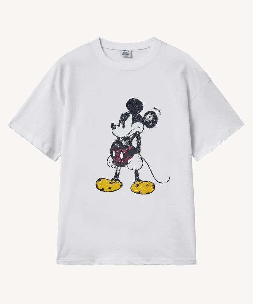 VTWO Vintage Pigment Damaged Wash Angry _Mickey_ T-Shirt (White)