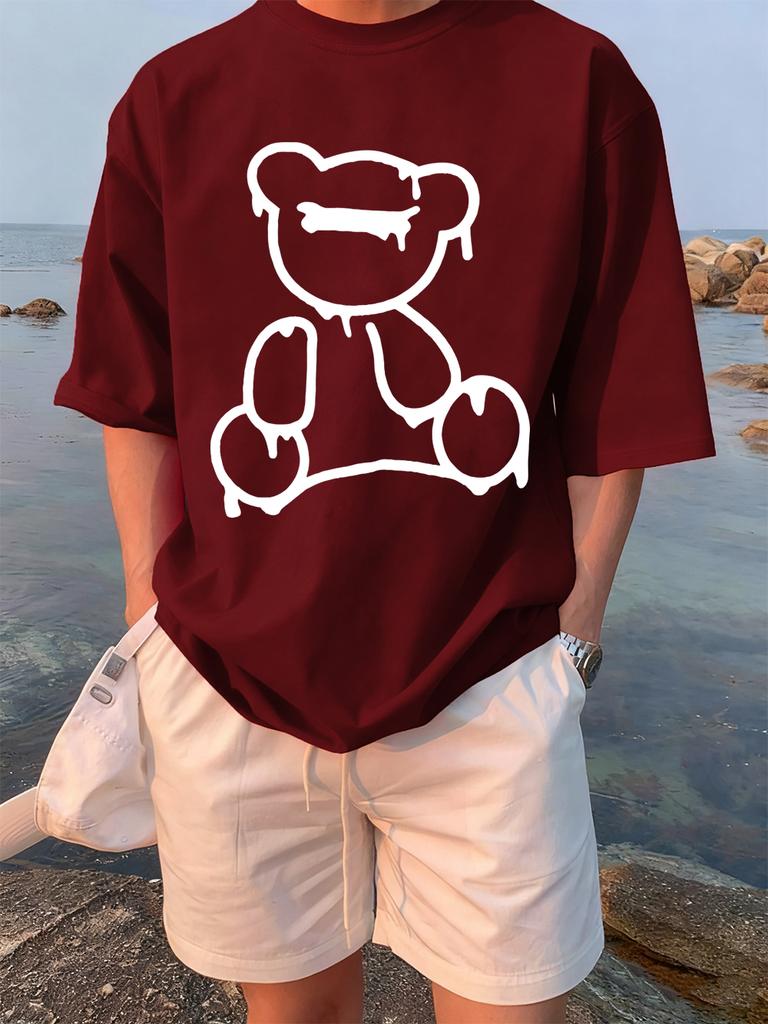 The Melting Cartoon Bear Prints TShirts Womens Cotton Summer Short Sleeve Tees Soft Loose ONeck Tops Casual Womans Clothes