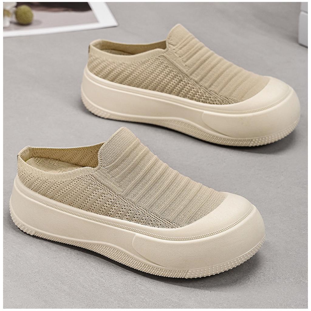 Breathable Summer One Foot Womens Thick Soled Shoes For Wearing Slippers Solid Color Versatile Height Increasing Shoes For Womens Summer Shoes