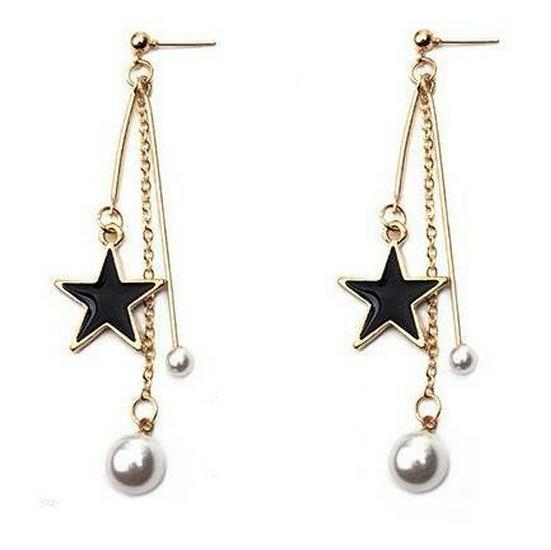 B136 Elegant Japanese & Korean Long Tassel Earrings for Women with Pearl & Star Design