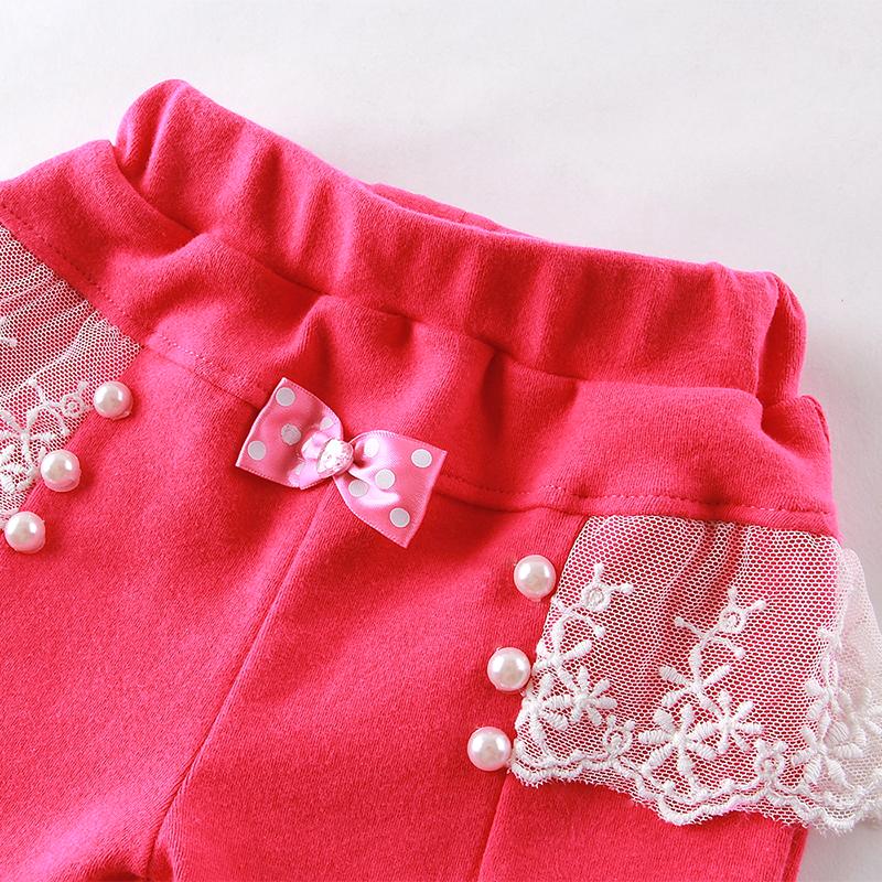 2 Pcs/lot Little Q Children's Clothing British Style Lace Patchwork Beads Trousers Baby Pure Cotton Soft Clothes Girls Kid Fashion Pants