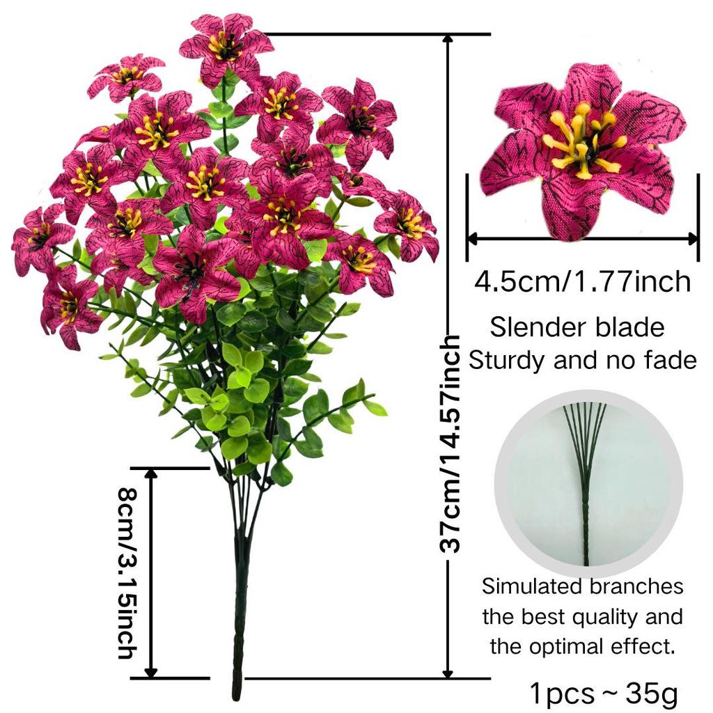 7-Fork Eucalyptus Violet Artificial Flowers - Small Green Plastic Bunch for Home & Garden