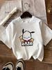 Sanrio Pochacco And Teddy Bears T Shirt Casual Short Sleeve Tops With Red Shirt Accent For Girls Fans