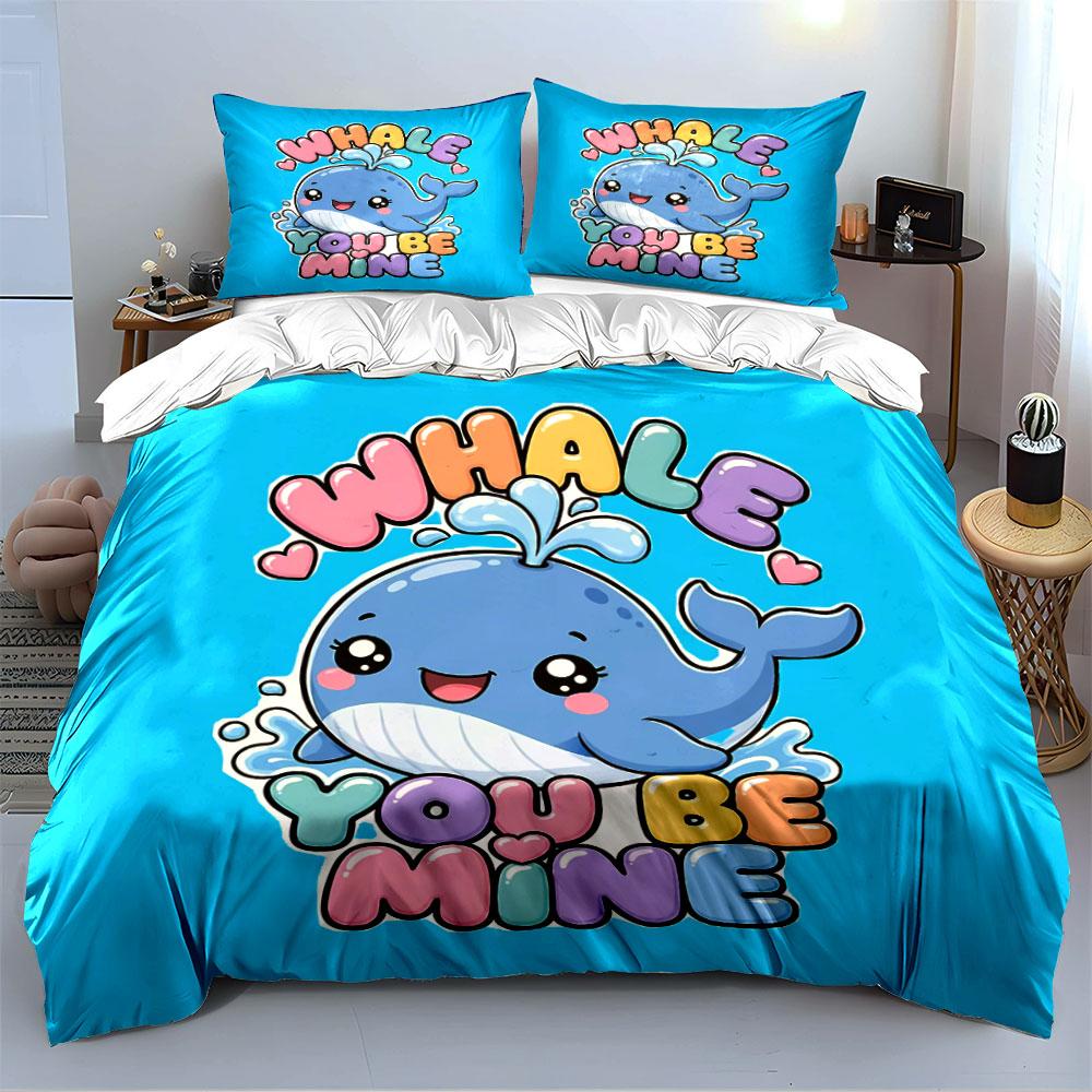Whale You Be Mine Design Bedding Duvet Cover Set Duvet Cover Pillowcases  (1*Duvet Cover 2*Pillowcases, without duvet insert)