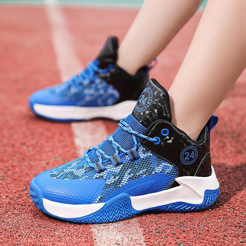 Popular children's basketball shoes rubber sole fly-woven mesh boys' shoes primary school students running sports shoes non-slip