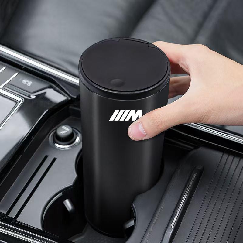 BBIP8 Car Trash Bin Alloy Garbage Can Organizer Box Storag Bag Interior Accessories For BMW M G80 G06 G07 G42 G14 G15 E46 E36 E60 M2
