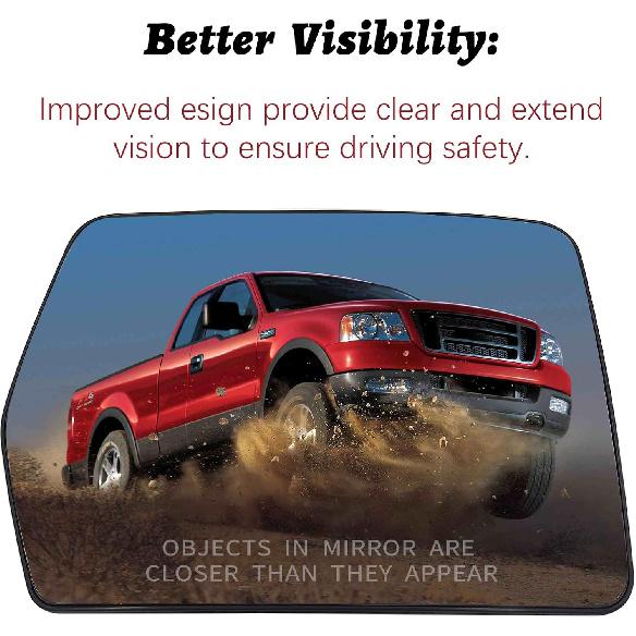 Passenger Right Side Heated Exterior Mirror Glass Replacement Compatible With Ford F150 2004 2005 2006 2007 2008 2009 2010 2011 2012 2013 2014