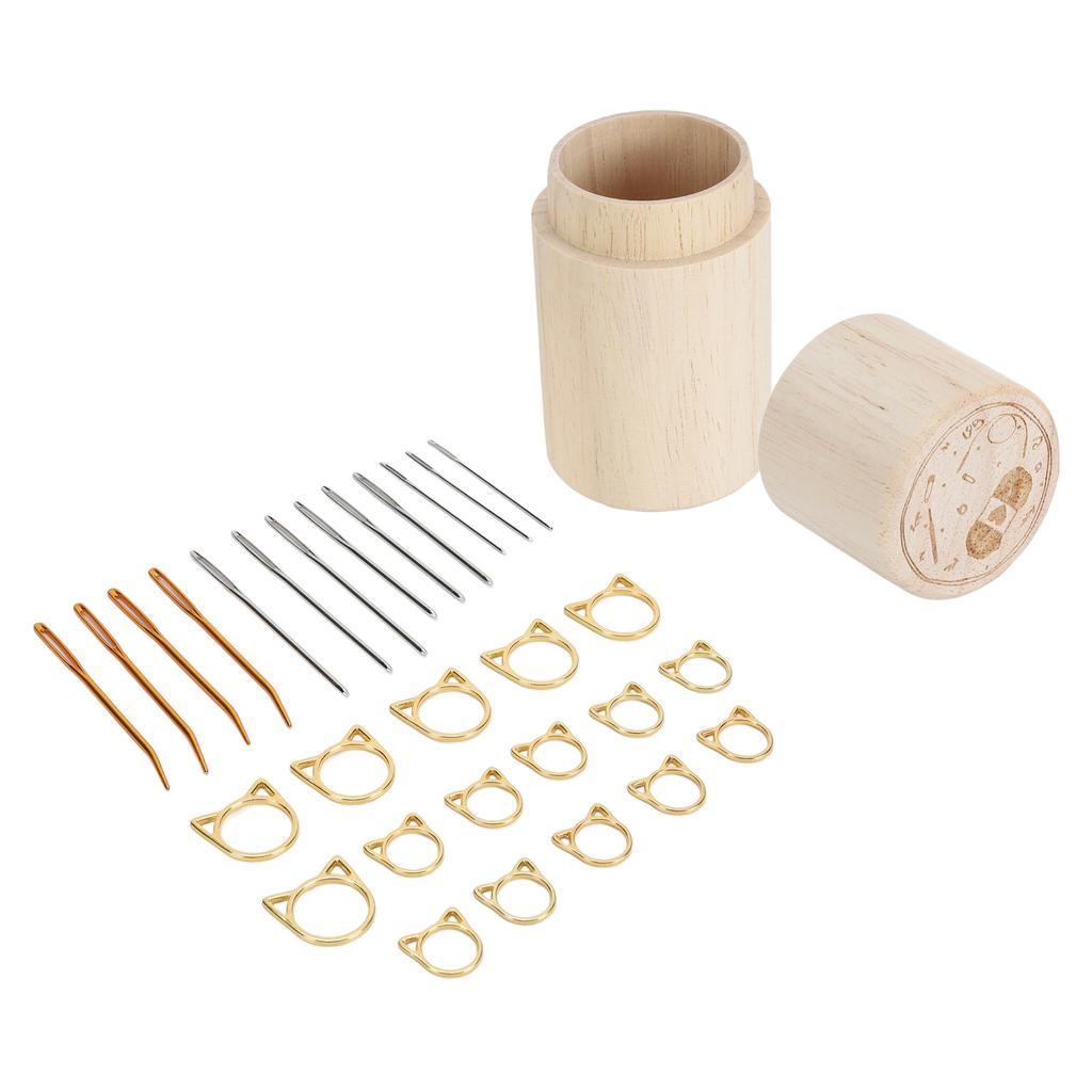 Sewing Needle Storage Bottle Wooden Holder Tube Portable Compact Case Household Supplies Carved Wool Knitting with