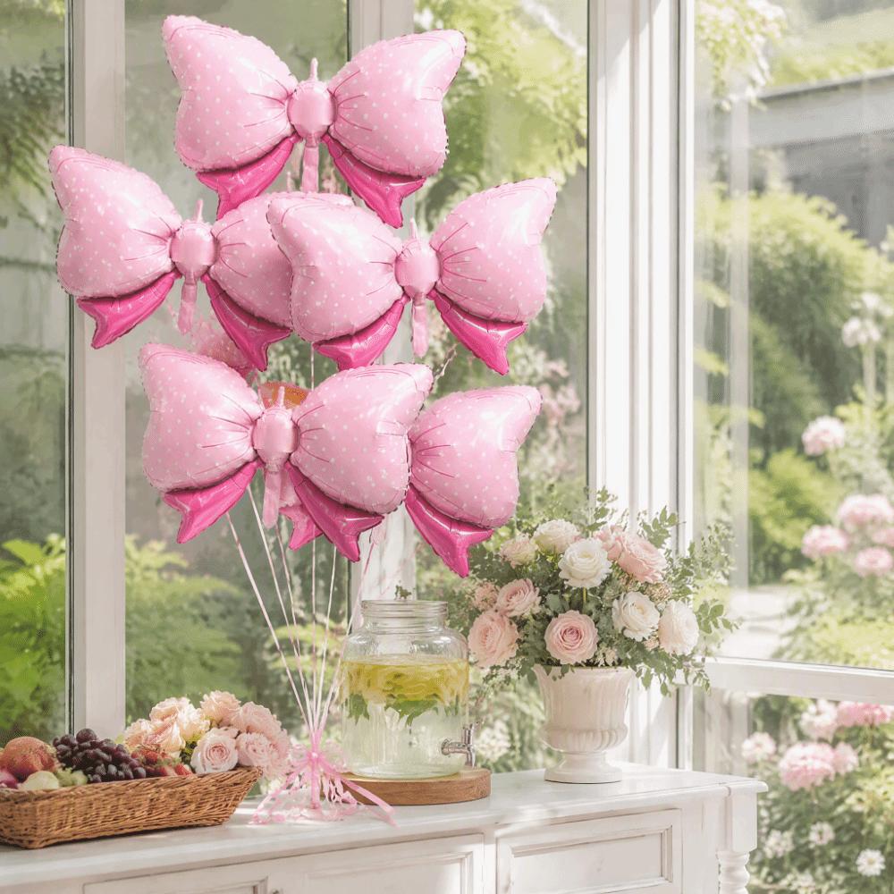 6Pcs Large Aluminum Foil Balloons Reusable Party Balloons Decorative Bow Balloons  Girls Party