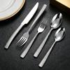 Gold-Plated Hammer Pattern Cutlery Set - 5-Piece Square Handle Stainless Steel Knife, Fork & Spoon Set