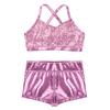 Kids Girls 2 Piece Ballet Active Outfits Shiny Tank Top with Booty Shorts Gymnastics Leotard Dance Gym Workout Clothes