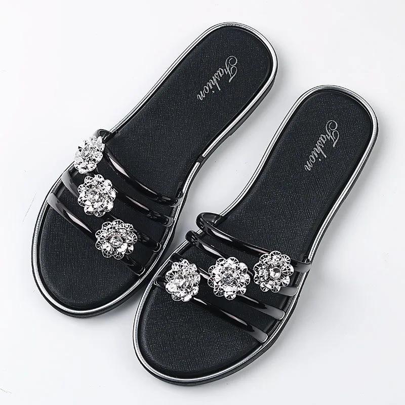 Fashion Women's Silver Biscuit Beach Sandals Flip Flops Floral Hollow Crystal Clip Parker Gold Strap Sandals