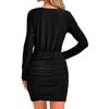 Fashion Women's Solid Color Glitter Pile Collar Long Sleeve Ruffled Slim Fit Evening Dress