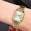 Rectangle Watch and Rhinestone Bracelet Set Roma Dial Rectangle Rhinestone Quartz Watch  Daily Use