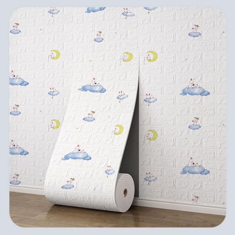 3D Self Adhesive Cartoon Foam Wall Panels Wallpaper for Kids Room Soft DIY Brick Wall Sticker Waterproof & Moisture Proof Home Decor