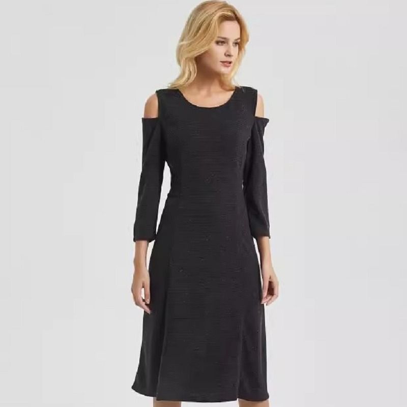 

Эластичная текстура 3/4 рукава Платье-свитер для полных девушек Осень и зима Нижнее платье Мода Большой размер Женское Стройнящее Легче всего сочетать 355 Black Planting Color Dot M