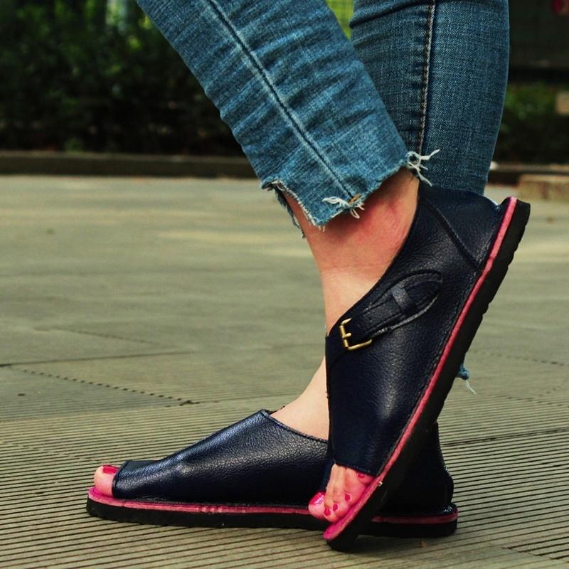 Sandalias Vintage Boho Mujer Sandalias planas de cuero Summer Round Toe  Chanclas Damas Casual Zapatillas de playa Zapatos comprar a buen precio —  entrega gratuita, reseñas reales con fotos — Joom