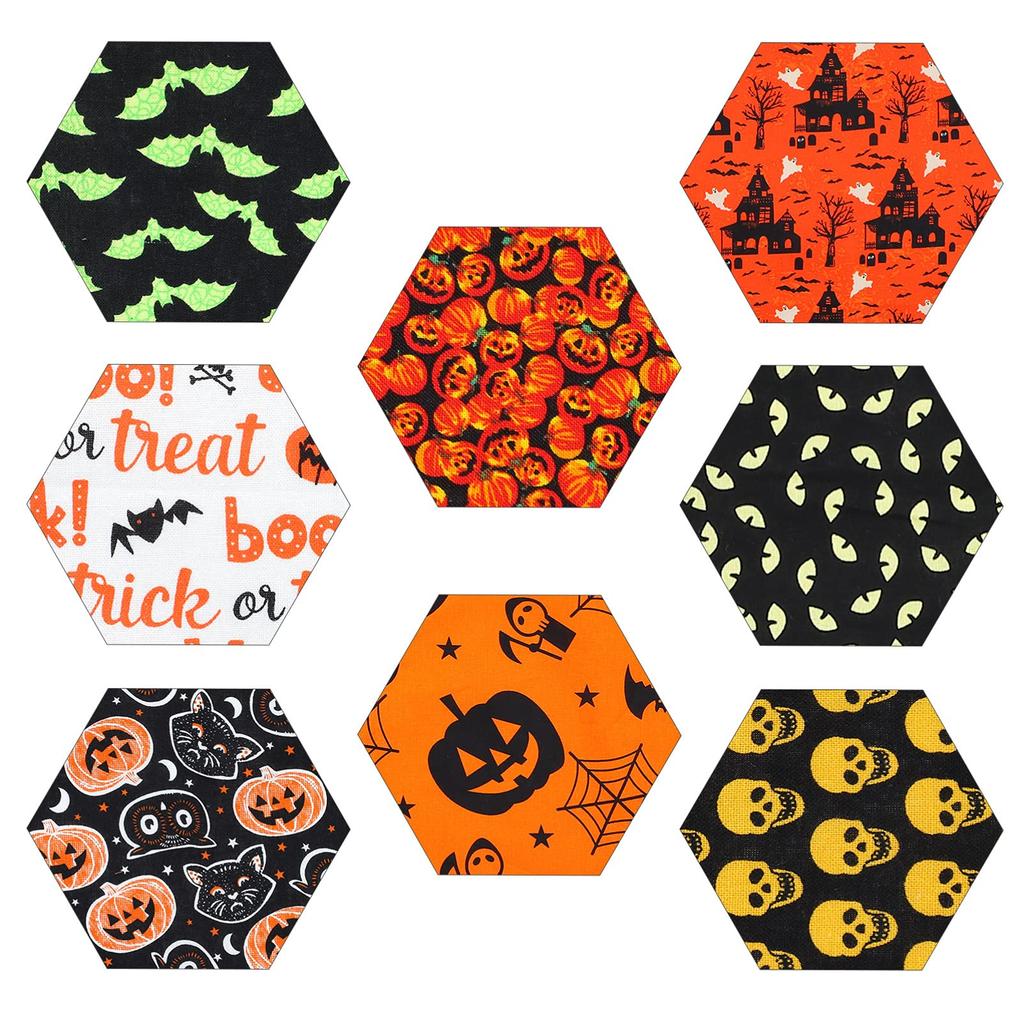 LIOOBO Halloween Cut Patchwork Fabric DIY Cotton Home 8 Pieces Fabric, Cloth, Fabric, Scraps, Set, Crafts, Pumpkin, Skeleton, Bat, Fabric, Handmade,