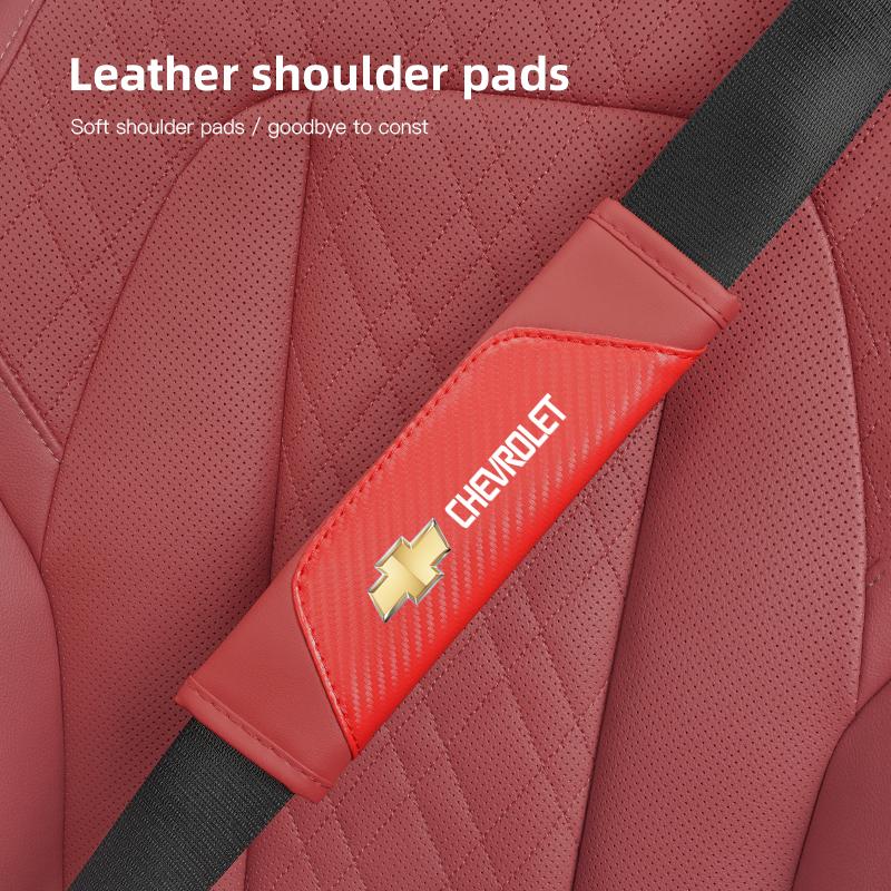 CCTNM1 2pcs Car Seat Belt Cover Leather Shoulder Pad Accessories For Chevrolet Bolt Spark Tahoe Z71 Aveo Impala Lacetti Malibu Sail SS