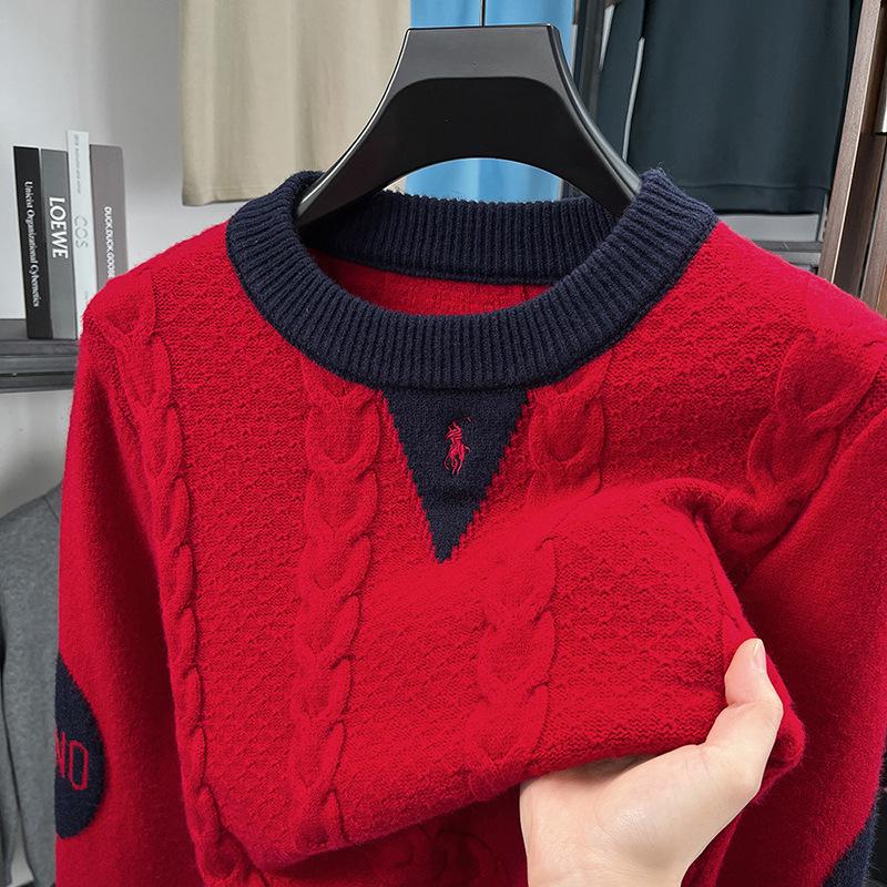 Men s High-End Chinese Red Thickened Knitted Sweater - 2025 Autumn/Winter Fashion Collection 3XL
