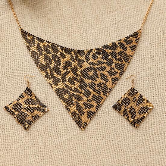 Yousheng 2Pcs/Set Necklace Earrings Set, Adjustable Golden Leopard Print Necklace Hook Earrings Set for Women, Animal Print Accessories for Parties