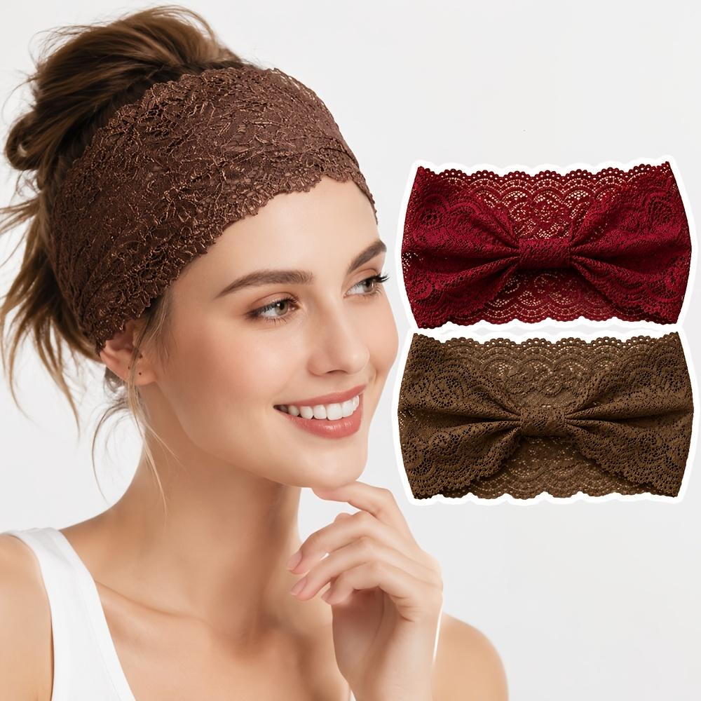 2Pcs Women'S Fashion Headbands, Vintage Lace Hollowed-Out Elastic Hair Bands, Suitable For Daily Wear, Festivals, Workouts, Non-Slip Breathable