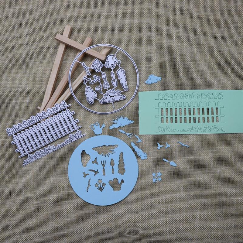 Garden Fence Cloud Bird Watering Can Flower Wedding Metal Cutting Dies Stencil Scrapbooking Craft