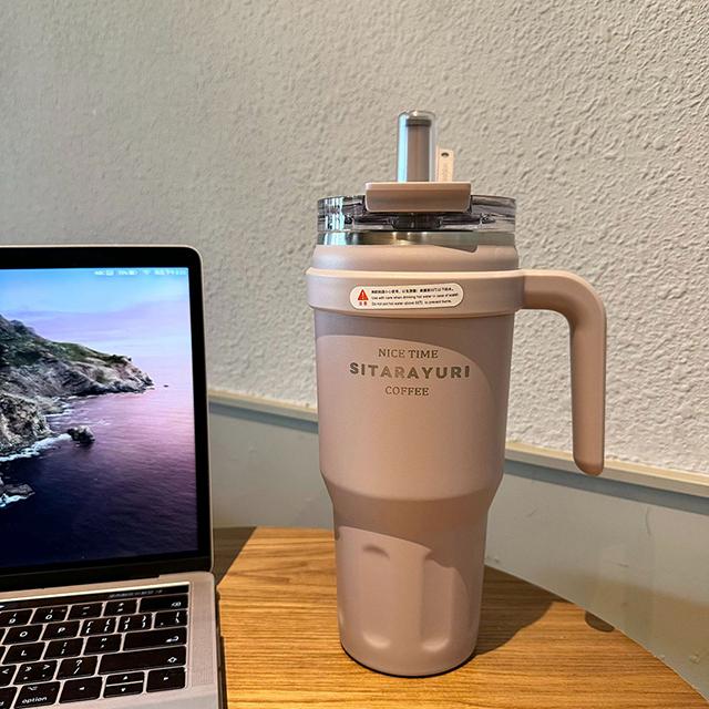 Large Capacity Stainless Steel Straw Thermos Bottle Portable Handle Double Drink Insulation Cups Coffee Mug Car Ice Tumbler Cup