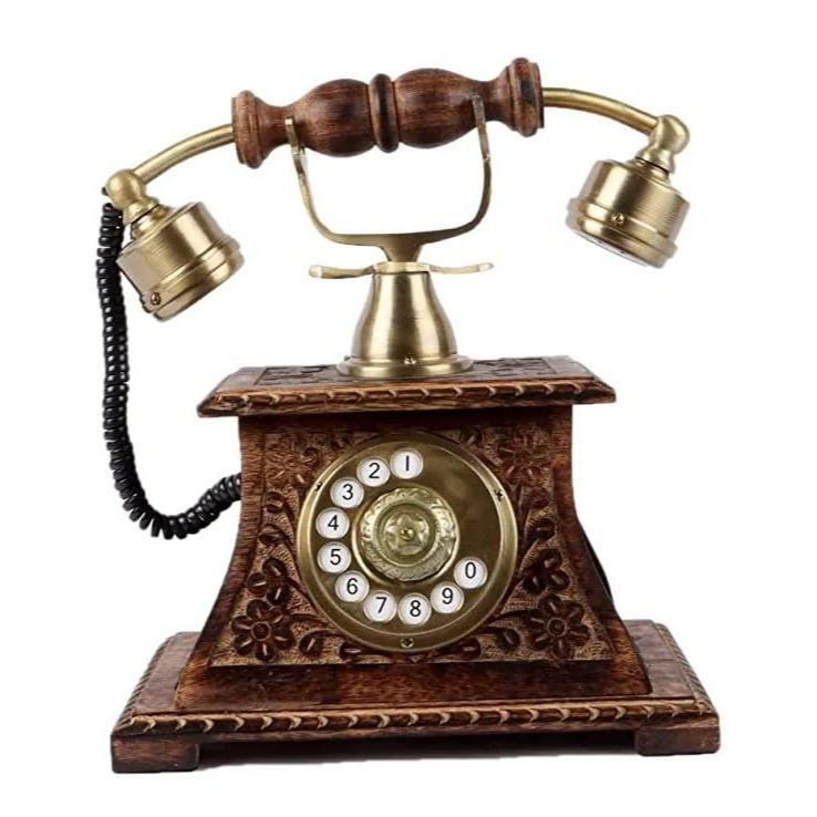 

Telephone Maharaja Style Showpiece Telephone Vintage Items Made of Wood shisham Polish with Brass