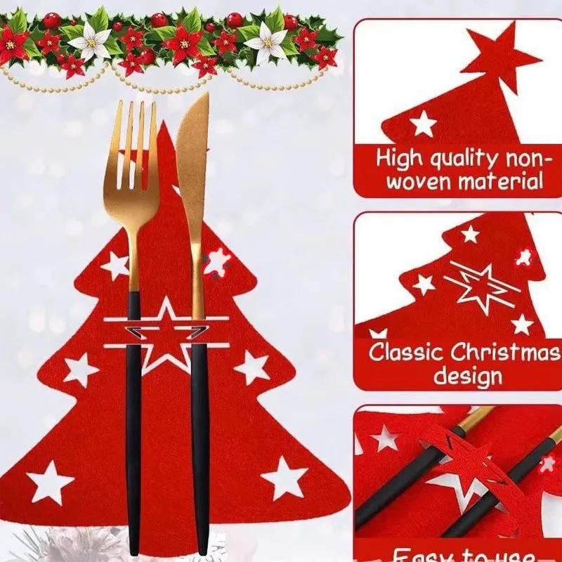 6/12Pcs Christmas Tree Cutlery Holder Bags Knife Folk Holder Pockets Felt Tableware Decoration Dinner Flatware Silverware Covers