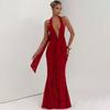 Sexy Deep V Backless Hip Dress European and American Style New Lace-up Pleated Spice Girl Fishtail Dress