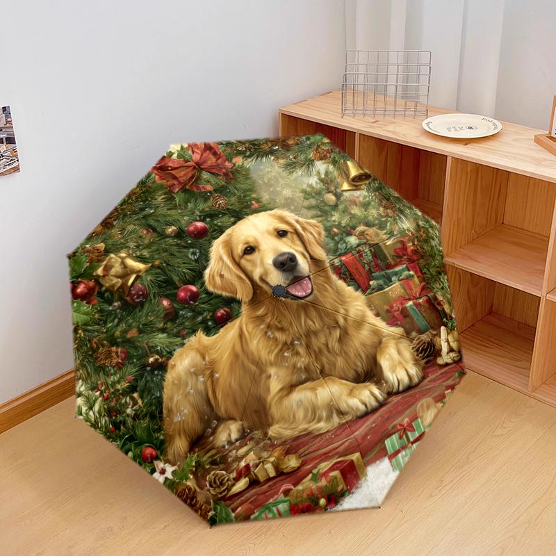 Christmas dog, automatic folding umbrella, portable and foldable design, 8 ribs, a Christmas or birthday gift.