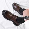 Fashion Brand Mens Round Toe Breathable Derby Shoes Autumn Classic Men Genuine Leather Comfortable Lace Up Business Casual Leather Shoes