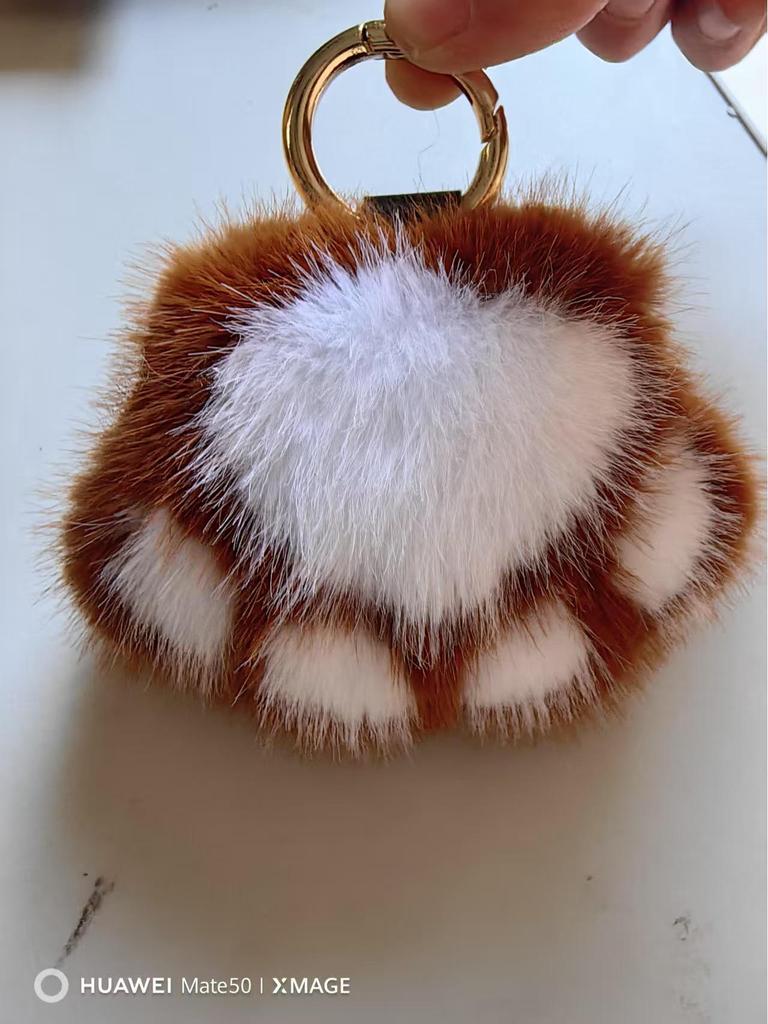 Cartoon Rabbit Fur Cat Paw Keychain Plush Ball Backpack Ornament