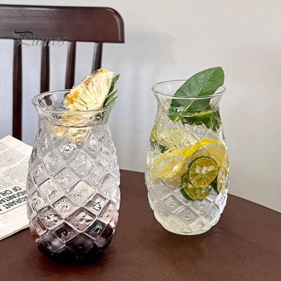 Cold And Hot Drink Glass Pineapple Embossed Cup, 480ml Juicer Tumbler for Drinks, Soda Retro Textured Water Coffee Home Bar, Vintage Gift Women