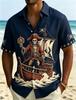 Men's Pirate Adventure Printed Short Sleeved Shirt, Suitable For Vacation Travel, Outdoor Activities, And Lazy Pirate Style