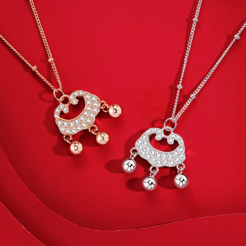 Full Diamond Safety Lock Necklace Female Guochao New Chinese Niche Personality Versatile Bell Necklace Gift Female Quality