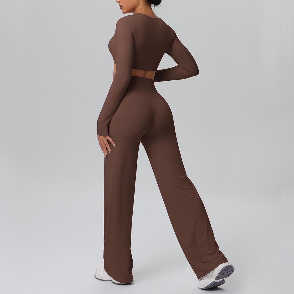 Cross-New Tight Sportswear Set: Chest-Pad Top & High-Waist Wide-Leg Pants for Running, Fitness & Yoga