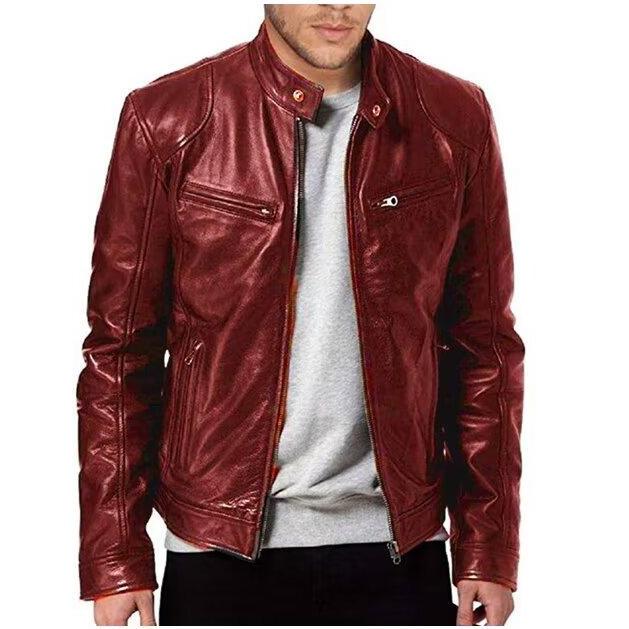 Erkek Moda Motosiklet PU Deri Ceket Erkek Deri Ceket Havalı Fermuarlı Cepler Deri Montlar Erkek Lüks Büyük Beden