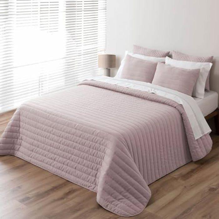 Couvre-lit - PIERRE CARDIN - Boutis en lin rose - 235 x 270 cm - Rembourrage fin - 2 housses de coussin