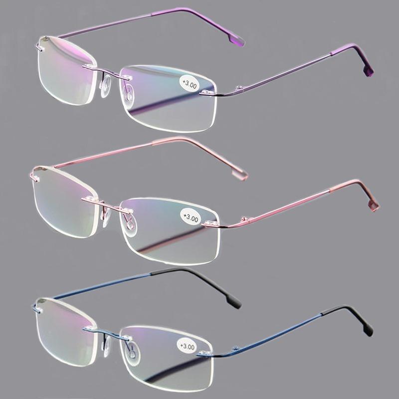 Flexible Ultralight Rimless Reading Glasses Memory Titanium Blue Light Blocking Presbyopic Eyewear Fashion