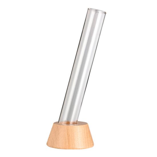 

Glass Tube Vase with Wood Base Minimalist Flower Vase Single Stem Flower Vase for Flower Cuttings Home Table Centerpiece Office Desk B