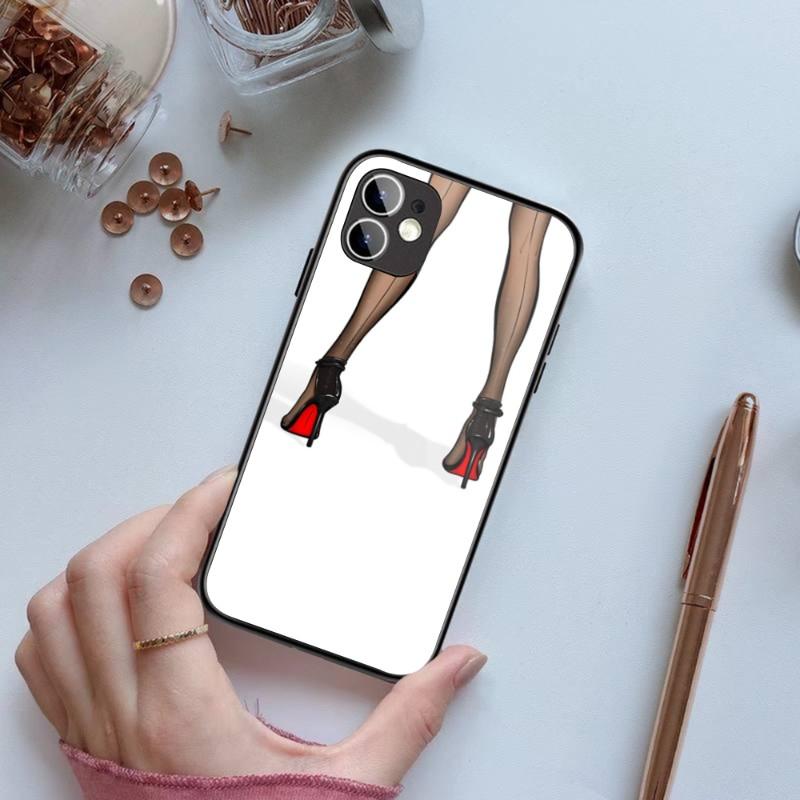 Fashion Girls High Heels Phone Case For IPhone 14 13 12 11 XS X 8 7 6 Plus Mini Pro Max SE 2022 Black PC TPU Glass Phone Cover