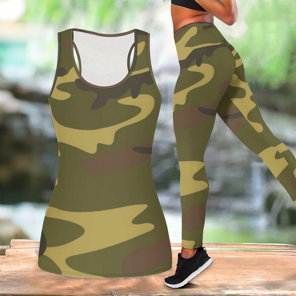 Camouflage-Print Yoga-Outfit für Damen Mode Workout-Leggings Fitness Sport Freizeit Yoga-Set Sportanzug