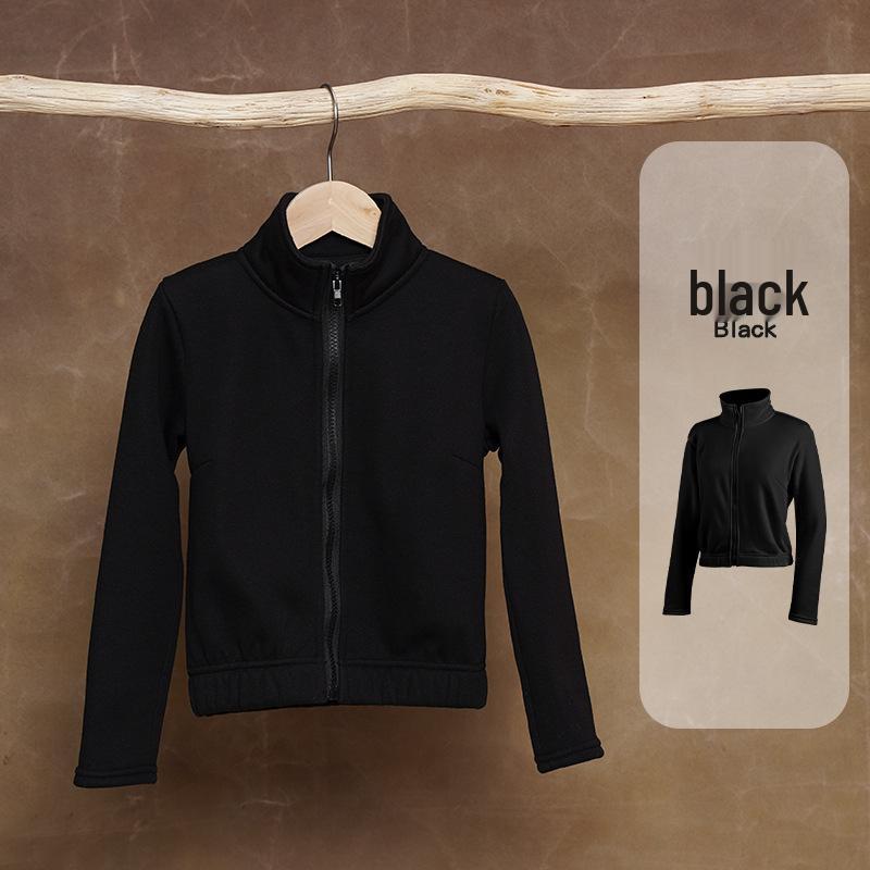 

Kids Velvet Dance Jacket - Warm-Up Stand Collar, Autumn/Winter Long Sleeve Outerwear for Boys & Girls 130 (Height 120-130cm) чорний