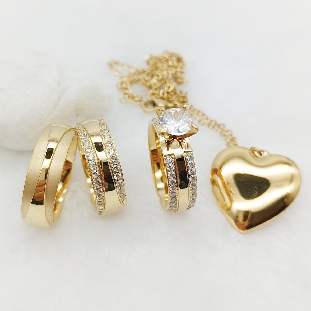 24 Carat Gold Plated Rings Jewelry Pendant Necklace Girls Wedding Engagement Bridal Sets Couples 24k Gold Plated Cz Diamond Ring